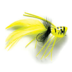 Hard Chartreuse Popper bass fishing fly – a high-visibility topwater fly with soft foam construction and dual rubber legs, ideal for low-light and murky water conditions.