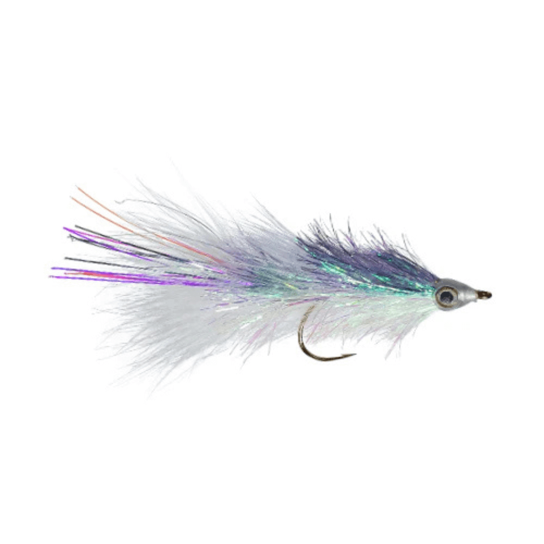 Shimmering Minnow bass fishing fly – an articulated baitfish imitation with customizable colors, perfect for clear water conditions and enticing striped bass.