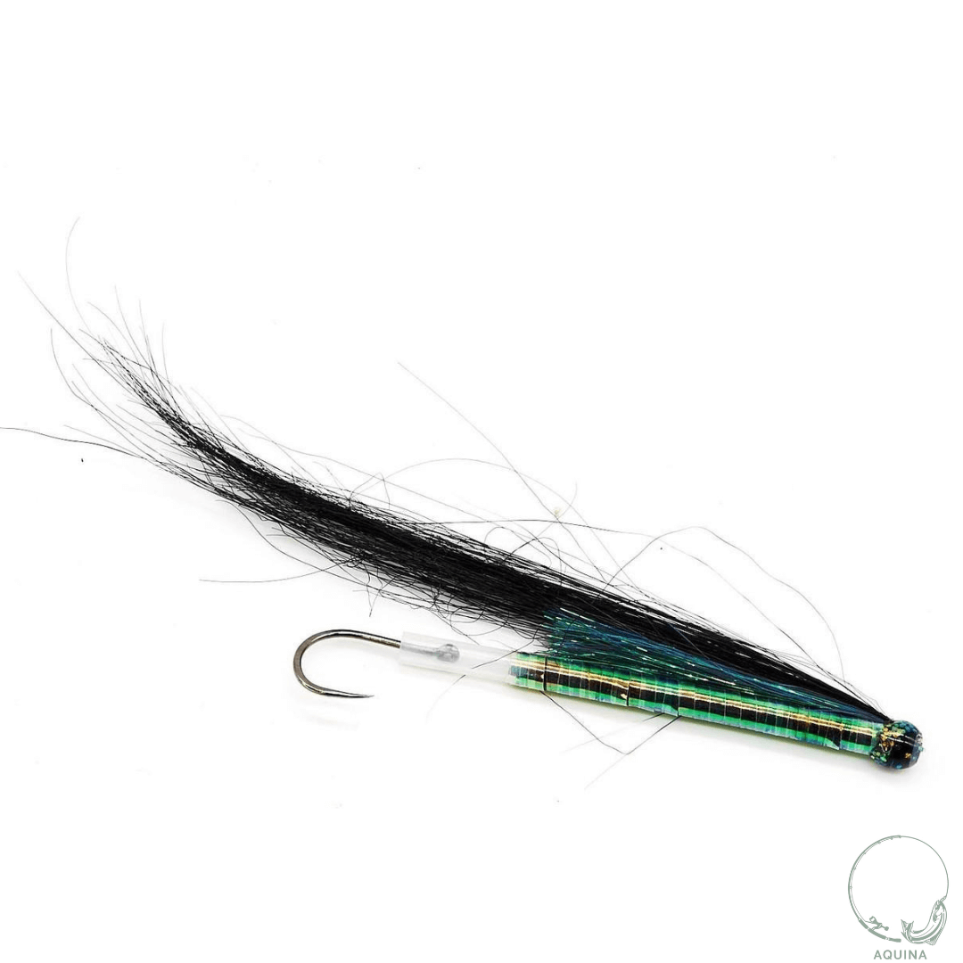 Three Galloup's Sex Dungeon fly patterns in black, olive, and greyish-brown, expertly crafted for fly fishing.